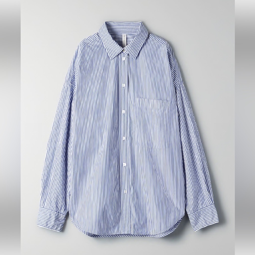 Babaton Everyday Button-up Blue and White Striped Button Down Shirt